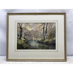 Ebenezer John Woods (Jack) Prior (British 1914-1988): 'Old Water Mill - Beetham', watercolour signed, titled on label verso 24cm x 35cm