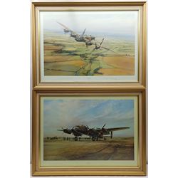 Robert Taylor (British 1946-): 'Crewing Up' and 'Climbing Out', near pair limited edition colour prints signed in pencil by the artist and Sir Arthur T Harris 47cm x 65cm (2)