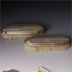 Five piece engine turned silver backed dressing table set Birmingham 1923/24 Maker Docker & Burn Ltd