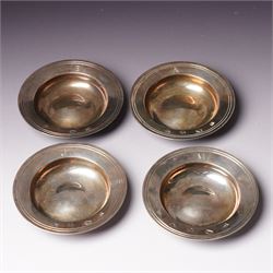 Set of four small silver Armada dishes each engraved with an initial D8cm London 1972-73 M...