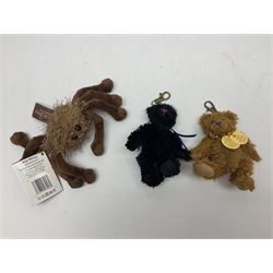 Five Charlie Bears Plush Hug Book Collection books, comprising Guide To Snuggleability containing Snuggleability CB191971F, Paw-Some Facts Directory containing Pawsome CB191971D, Bear Therapy Handbook containing Bear Therapy CB191971E, Study Buddy Handbook containing Study Buddy CB191971A, and Guide to Being Bear-illiant CB191971B, each designed by Isabelle Lee, each with tags, plus Charlie Bears Secret Hug Book (lacking contents), together with assorted Charlie Bear accessories, to include two Bear Ears Duffle headbands CBBEARSDUF, Egg Cup CB185198 , Incy Wincy CB205252AO, with tag, four key rings, all with tags, Bear Care Kit and contents, recipe cards, pin badges, tape measure, notebook, etc., (Qty)