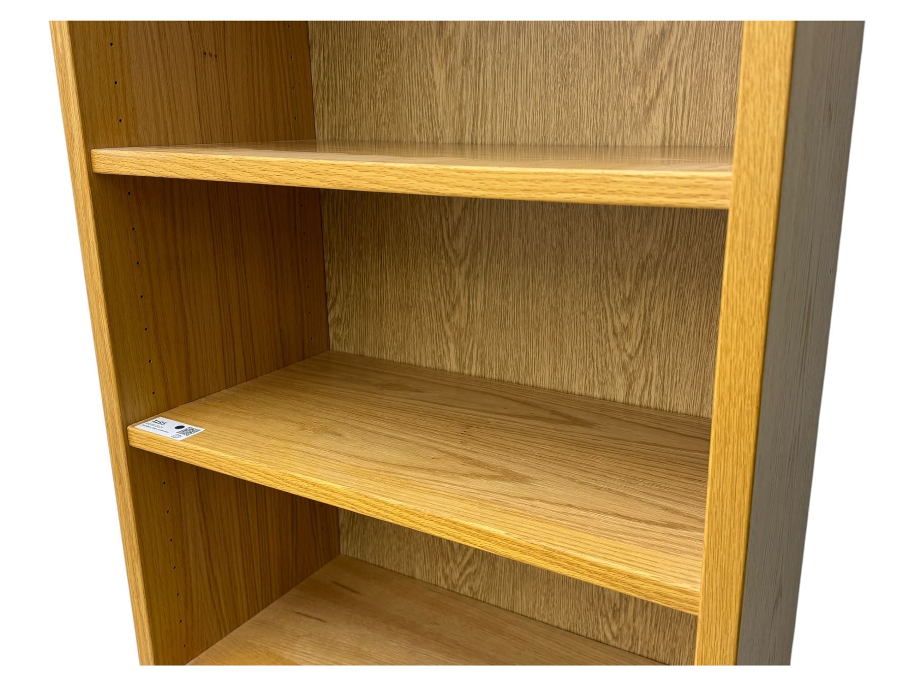 Light oak 6' open bookcase, five adjustable shelves