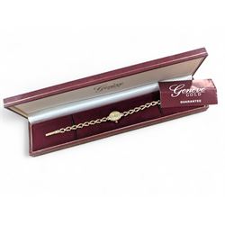 Geneve ladies 9ct gold quartz wristwatch, on 9ct gold bracelet, hallmarked