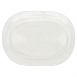 Early 19th century Henshall & Co blue and white transfer printed platter, depicting figures by a lake with floral border, W53cm