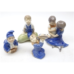  Four Royal Copenhagen figures: Girl with Symbols 3677, Boy on Marrow 4539, Drummer Boy 148 and Brother & Sister 403 (4)  