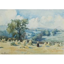 Gertrude Priestman (British 1870-1955): Gathering Corn Stooks, watercolour signed 25cm x 35cm