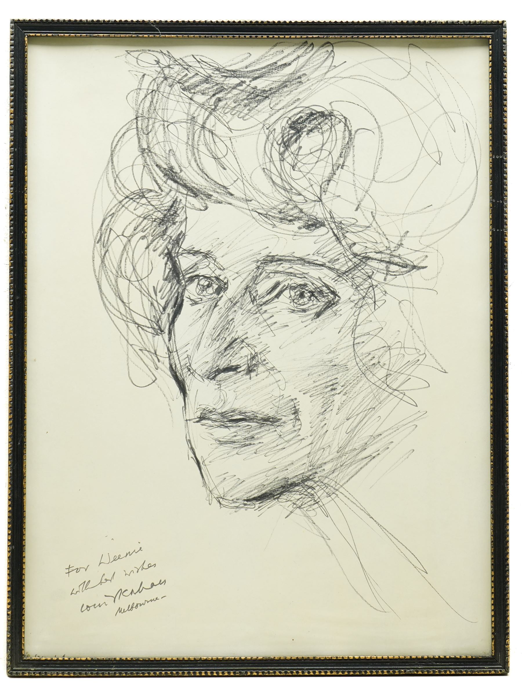 Louis Kahan (Australian 1905-2002): Portrait of Ann Roughly, pen and ink sketch signed and inscribed 49cm x 37cm