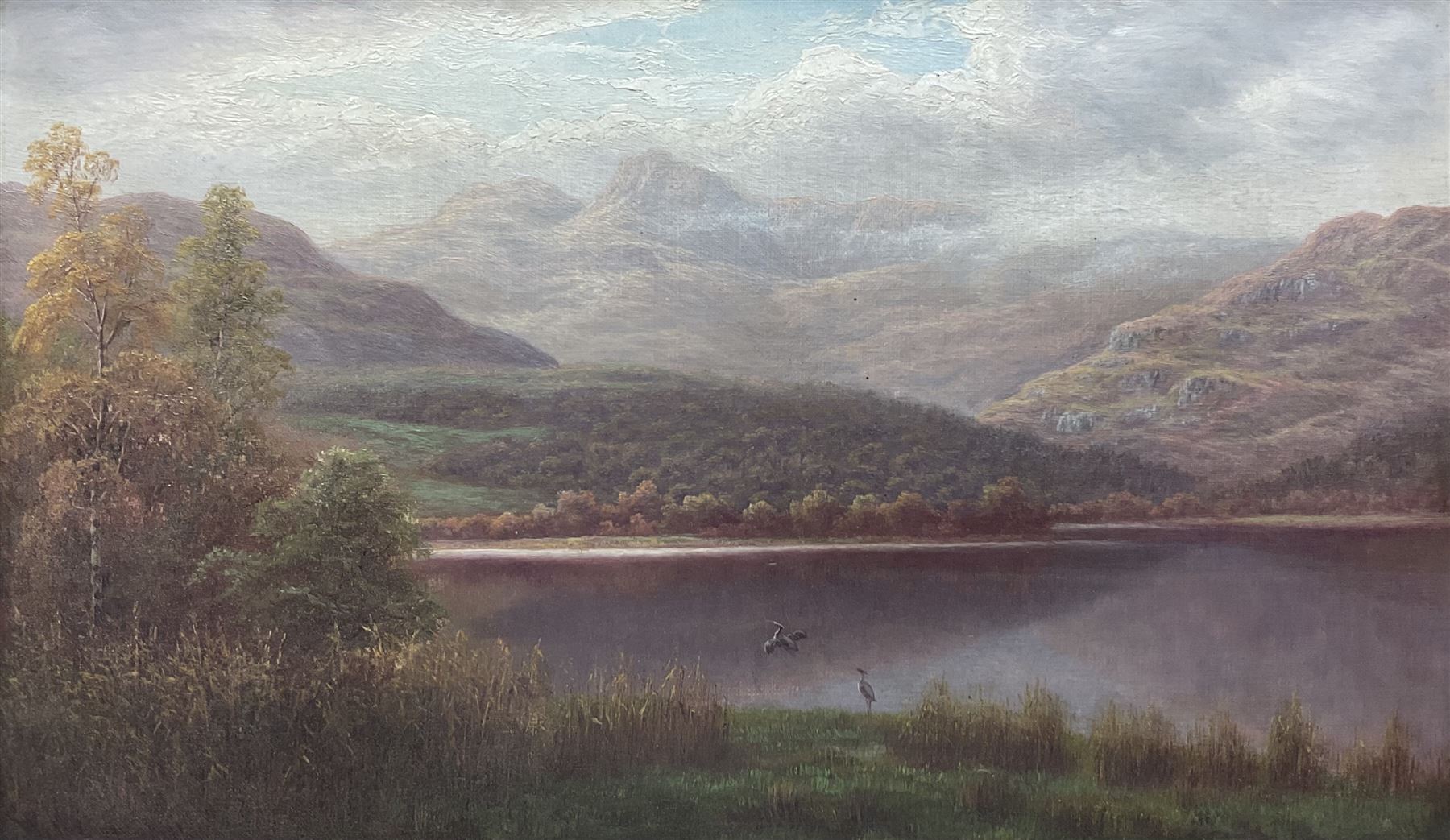 William Mellor (British 1851-1931): 'Langdale Pikes from Elterwater - Westmoreland', oil on canvas signed, titled verso 30cm x 50cm
