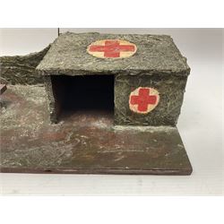 German Lineol/Elastoiln playset of a Red Cross first aid post with flag, with flag H19cm, L31cm