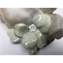 Six Lladro figures, comprising Naughty Dog no 4982, Best Friend 7620 and My Buddy no 7609, Kitty Confrontation no 1442, It Wasn't Me no 7672 and Rabbit Eating no 4772, three with original boxes, largest example H22cm