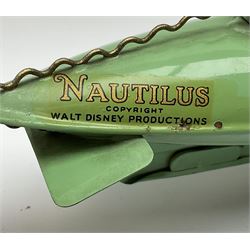 Sutcliffe Models ‘Nautilus’ tinplate and clockwork submarine from Walt Disney’s ’20,000 Leagues Under The Sea’ by Jules Verne, sea green body with various decals, rubber bung with periscope, boxed with inner cardboard display piece, produced between 1955-1960