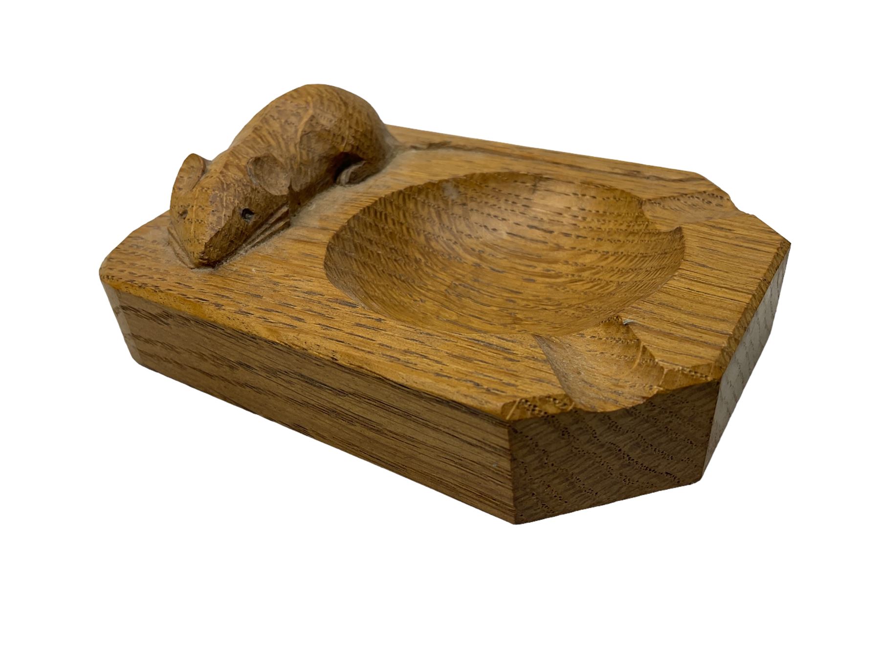 Mouseman - oak ashtray, canted rectangular form with carved mouse signature, by the workshop of Robert Thompson, Kilburn, L10cm