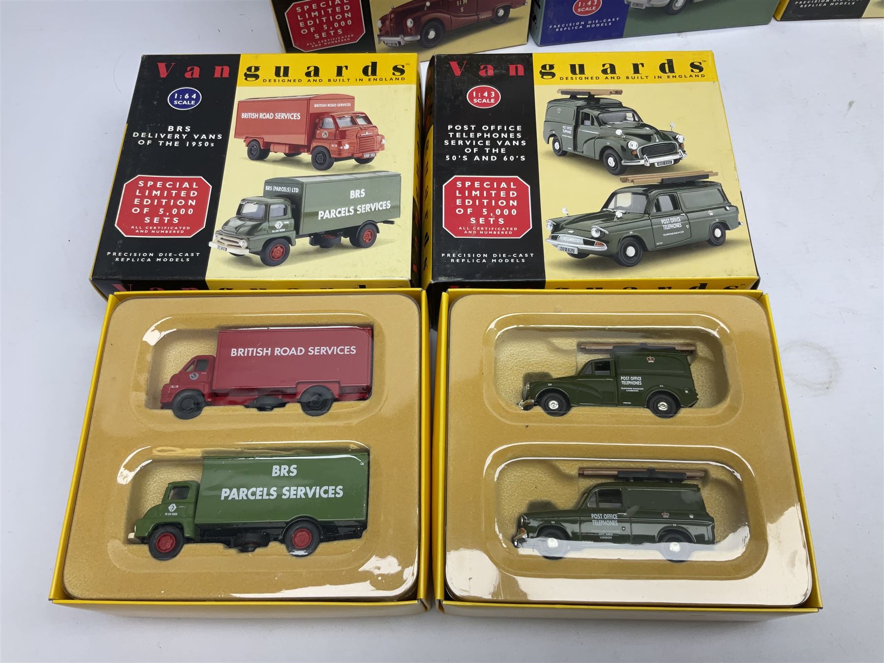 Six Lledo Vanguards 1:43 scale Special Limited Edition of 5,00 die-cast model sets including Whitbread Service Vans of the 50's & 60's and Heartbeat Collection, together with a 1:64 die-cast set (7)