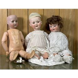 Three 19th century bisque head dolls, all stamped by makers. (3)