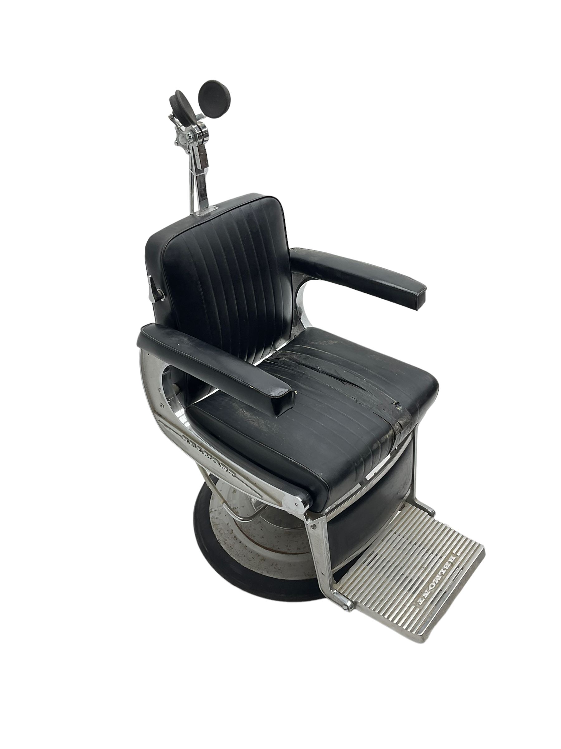 Belmont - mid 20th century barber's chair, upholstered in black leather finish fabric with chrome frame, hydraulic and swivel action 