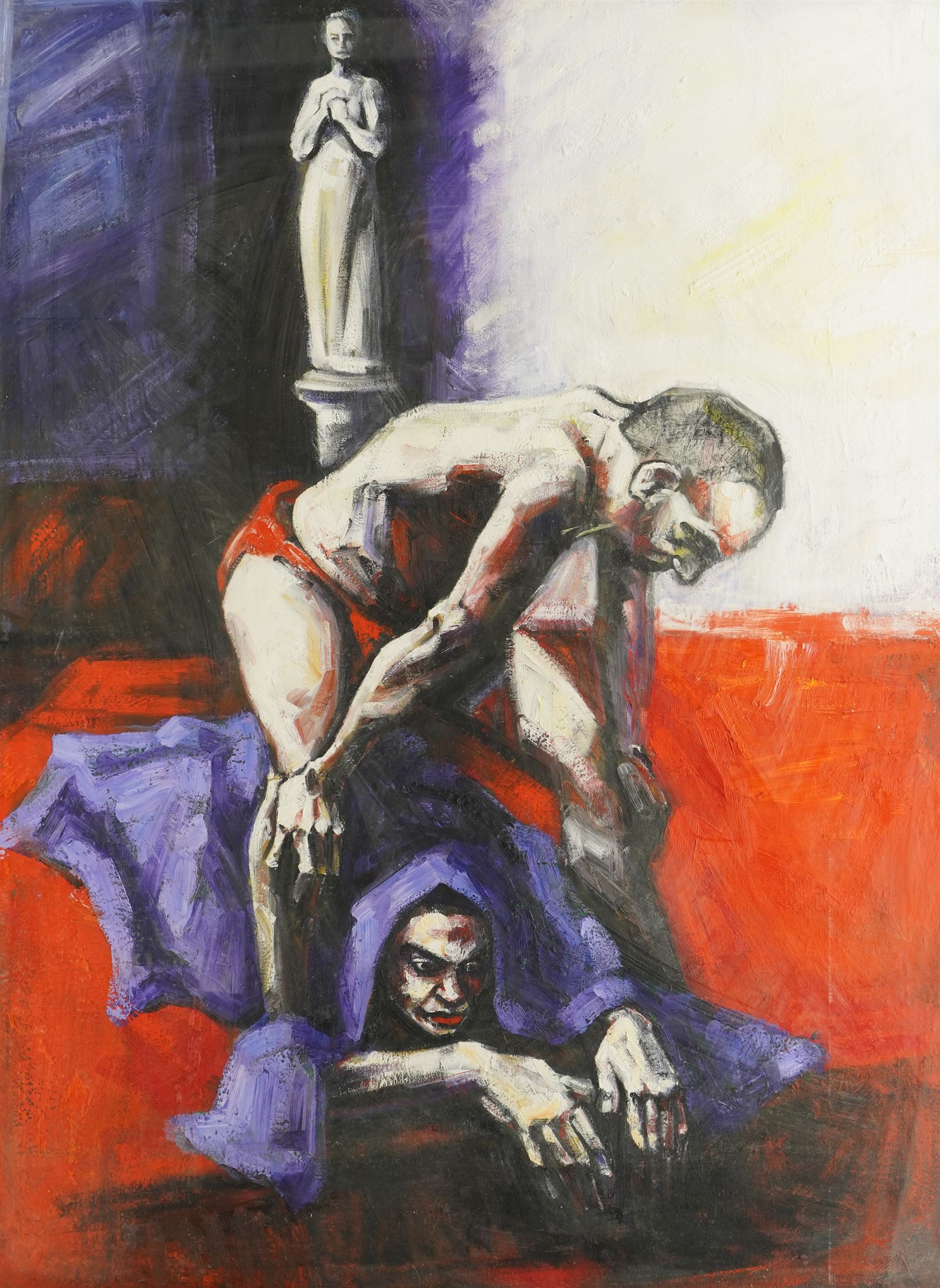 Kathryn Ensall (British 1956-): 'Hiding I', oil on canvas signed and dated 1995 verso 116cm x 88cm