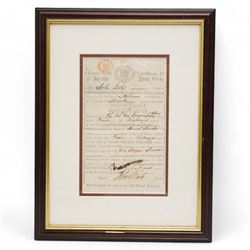 George III Game Duty Certificate issued to the Wapentake of Aslacoe, Lincoln, parish of Blyborough 1814, framed