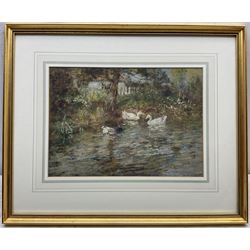 John Falconar Slater (British 1857-1937): The Duck Pond, watercolour and gouache signed 24cm x 34cm