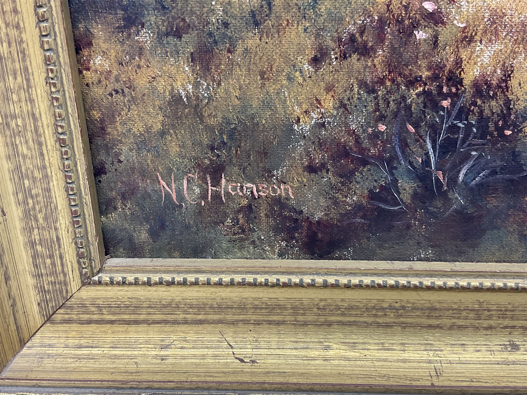 N C Hanson (British 20th century): Pair of oil on board North Yorkshire Moors landscapes signed, largest 66cm x 56cm (2)