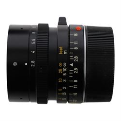 Leitz Elmarit-M 1:2.8 f=28mm lens, serial no. 3245263, in a leatherette case