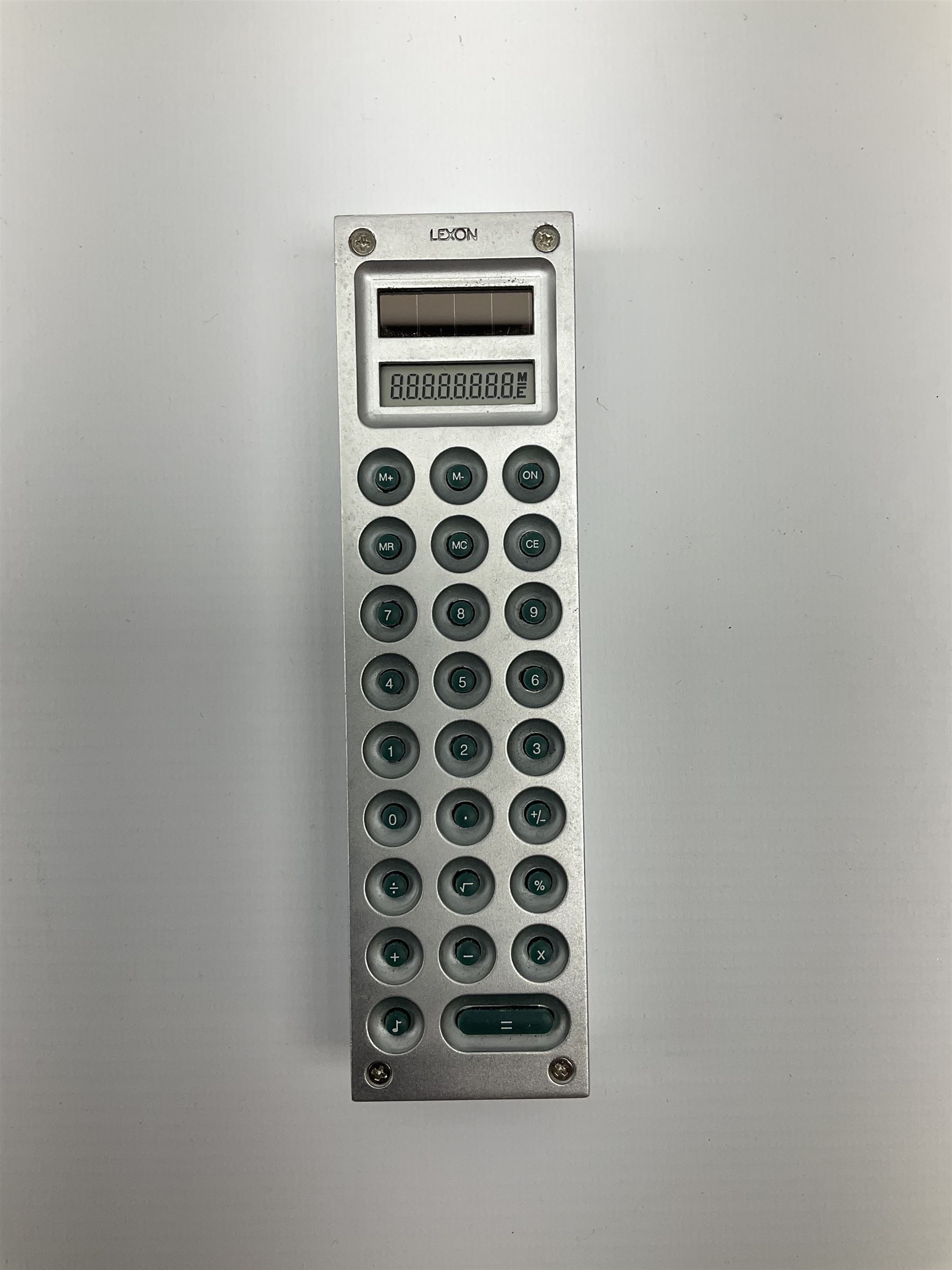 Lexon Stamp Design eight digit liquid crystal display calculator designed by J.M. Massaud H15.5cm; in original box with paperwork