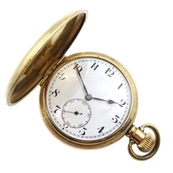 Swiss early 20th century gold-plated full hunter pocket watch top wound, case by Dennison