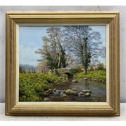 William R Makinson (British 20th Century): 'Daffodil Bridge', oil on canvas signed, titled verso 34cm x 40cm 