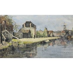Jules Lessore (French 1849-1832): Quayside, possibly Honfleur, watercolour, signed and dated 1874, 13.5cm x 22cm