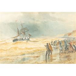 John C Syer (British 1844-1912): Rescuing a Ship at Upgang near Whitby, watercolour signed...