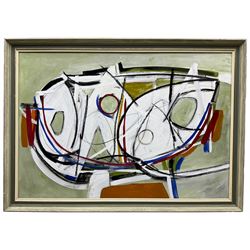 Attrib. Martin Lanyon (British 1954-): 'Boat Forms Portheras Cove', oil on board unsigned, titled on printed label verso 45cm x 65cm