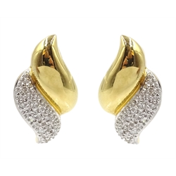  Pair of 18ct white and yellow gold diamond set earrings, hallmarked  