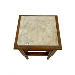 Pitch pine bedside cabinet with marble top