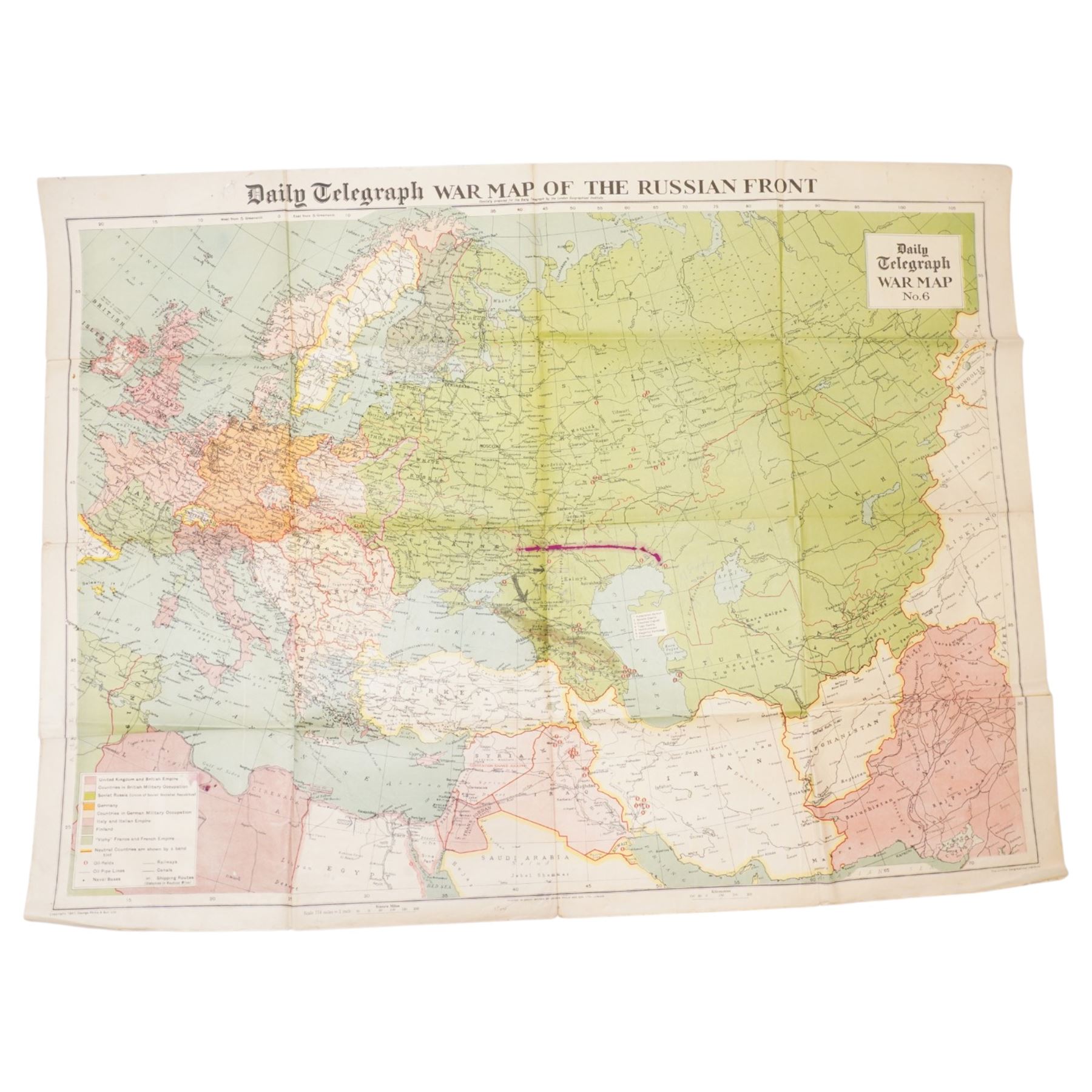  George II indenture 1747 , number of volumes of Child Education magazine 1936, Coronation Day magazine 1937, Daily Telegraph War Maps Nos. 6 & 7, other folding maps etc
