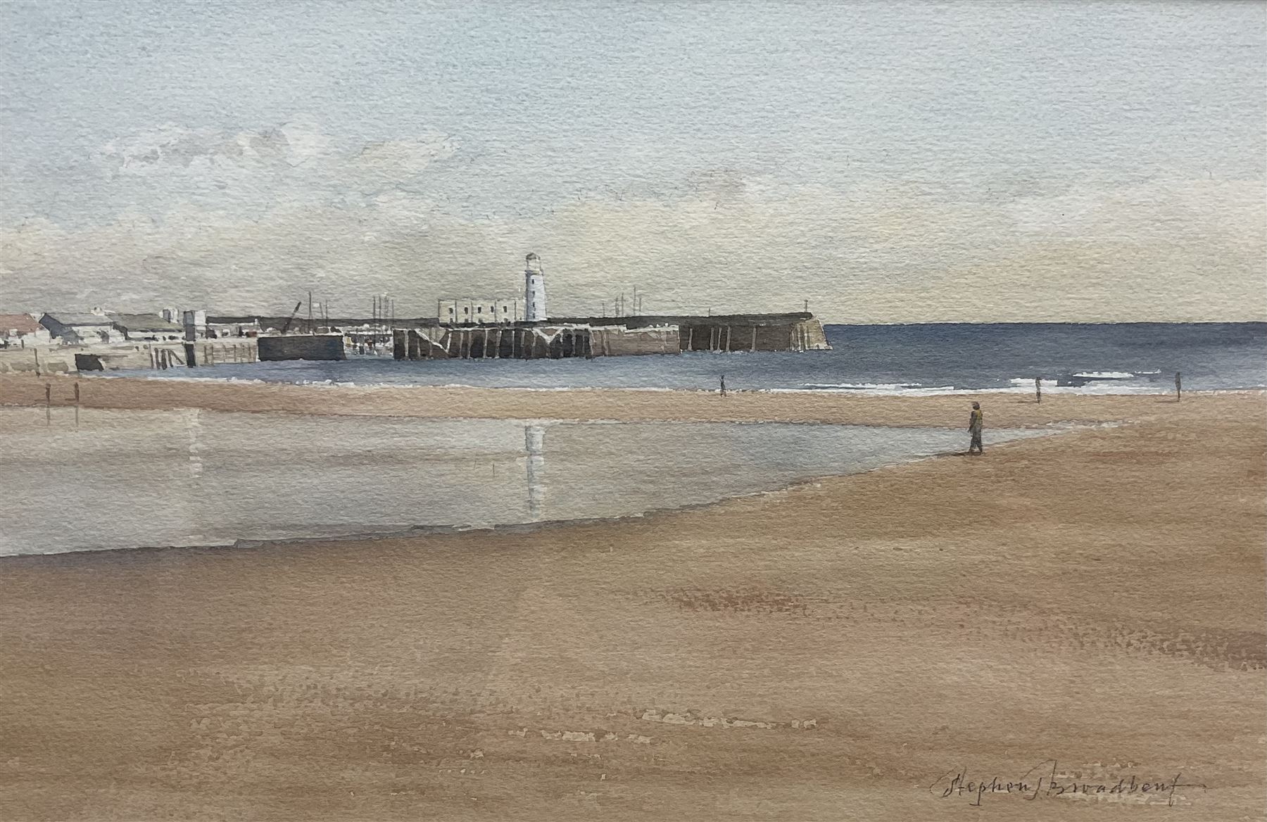 Stephen Broadbent (British Contemporary): 'Low Tide Scarborough', watercolour signed, titled and dated March 1995 verso 23cm x 35cm