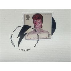 Set of four Royal Mail David Bowie limited edition album stamp prints, comprising Blackstar, Heroes, Let's Dance and Aladdin Sane, all framed and in original packaging, H43cm W43cm