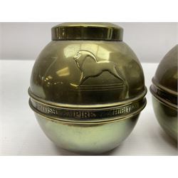 Pair of brass 1924 commemorative tea caddies, of ovoid form the waist embossed with 'British Empire Exhibition 1924' 'Lipton's Souvenir Tea Caddy', H18cm