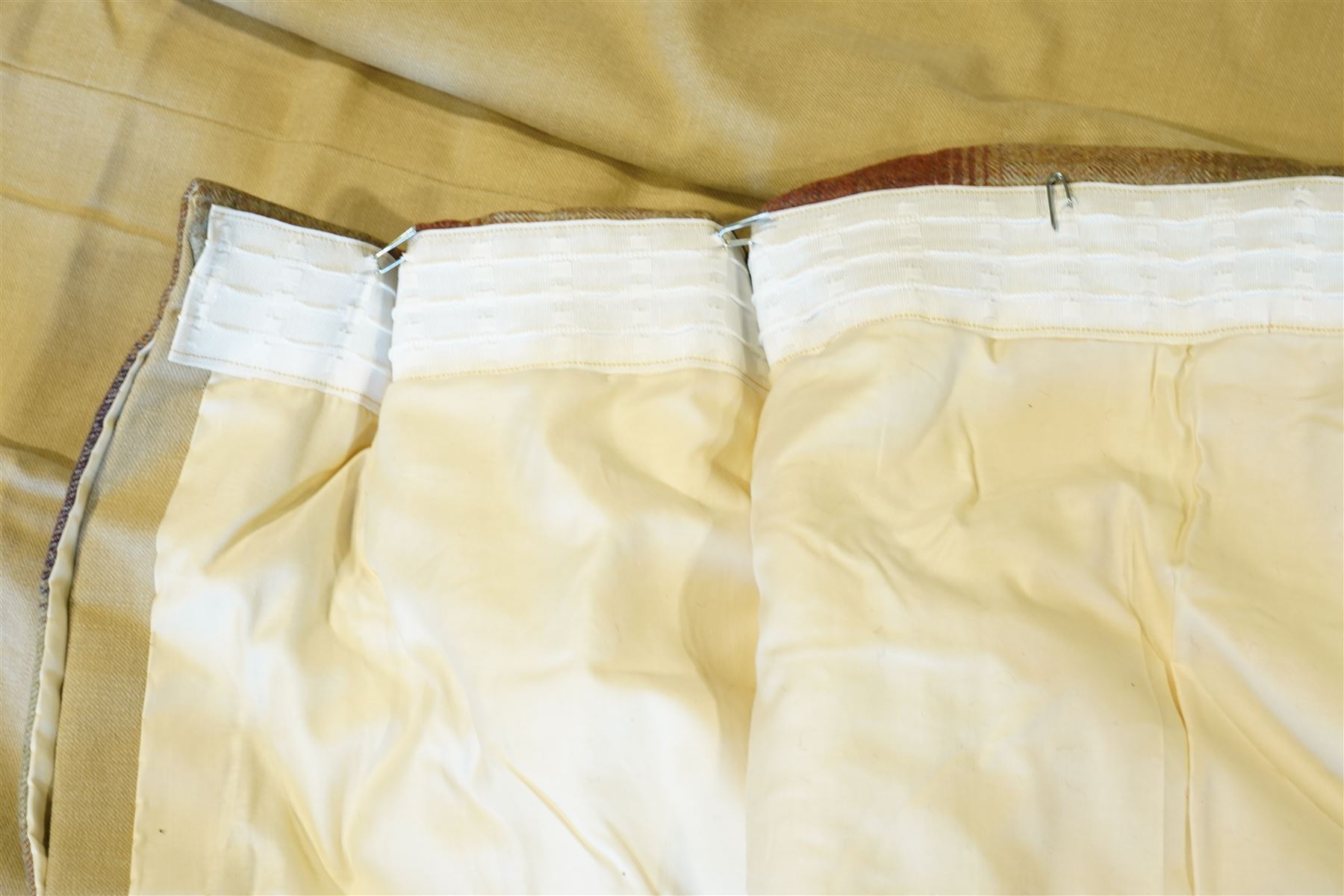 Pair of (190cm) quality full height Linara Wicker curtains with Moon Kilnsey heading, interlined overall height 228cm, overall width 190cm (each curtain) 