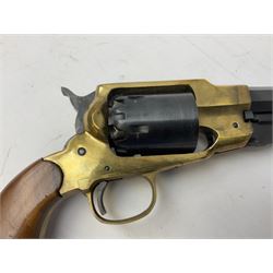 REGISTERED FIREARMS DEALER ONLY Modern Remington .44 calibre percussion brass framed army revolver, possibly by Uberti, with 16cm octagonal barrel, No.225; partially deactivated to old specification with no certificate L36cm overall