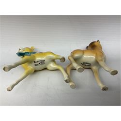 Collection of Beswick figures to include Beatrix Potter Squirrel Nutkin, Jemima Puddleduck, Spike and Tyke, Tom and Jerry, both boxed and with certificates, Chamois 1551 and Babycham 1615a (a/f) Beswick Ware Royal Douton Peter Rabbit and Benjamin Bunny, with certificate
(9)
