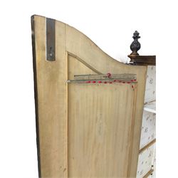 Early 20th century Italian walnut armoire wardrobe, the pierced and scrolling pediment carved with acanthus leaf detail, flanked by two scrolling cartouche with matching corbels below, the two panelled doors with applied carved rinceaux slips, with a central spiral turned upright, enclosing single shelf and hooks, raised on scroll feet