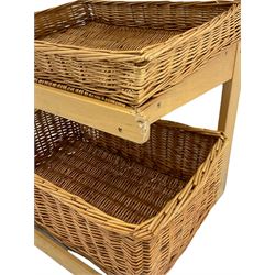 Gadsby beech four tier shop display stand, with wicker baskets