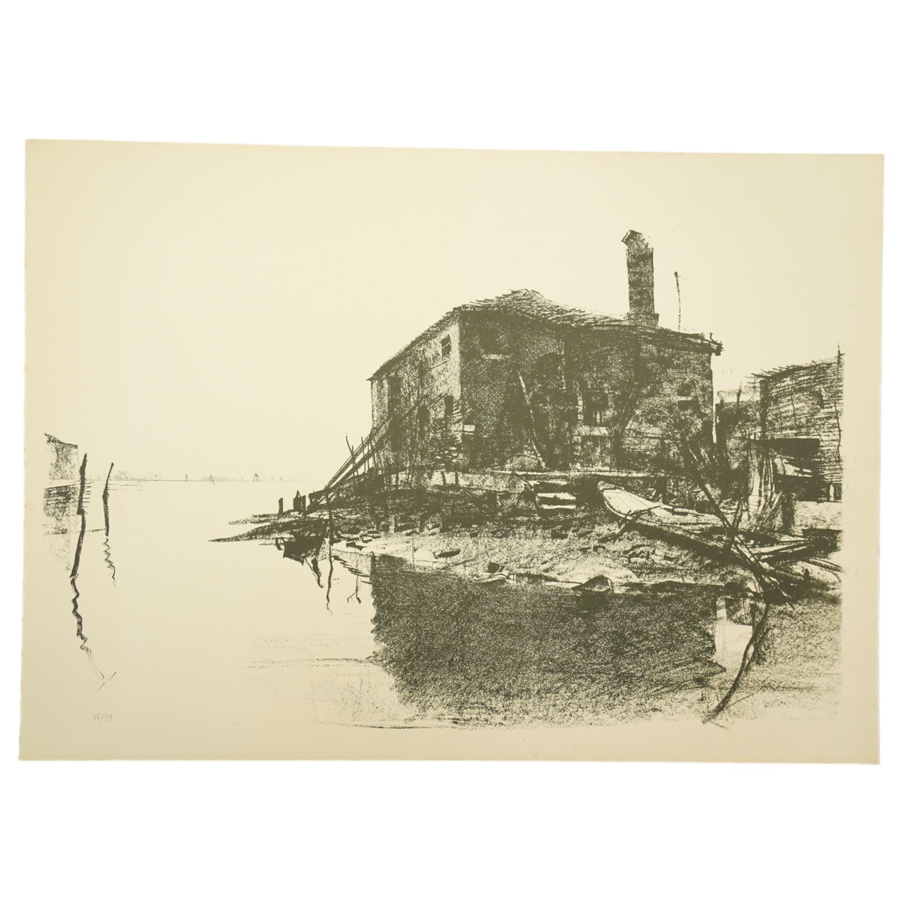 Pietro Annigoni OMRI (Italian 1910-1988): 'Venetian Impressions', set six monochrome lithographs on magnani paper signed and numbered in pencil with blindstamp, together with each original casing and text 50cm x 71cm (6) (unframed)