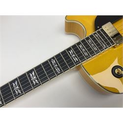 Ibanez George Benson 40th Anniversary arch top semi-acoustic guitar with floating pick-ups and mother-of-pearl inlay; model no.GB40THII serial no.S16120480; L104.5cm; in Ibanez hard carrying case with manual