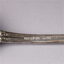 Five George IV Scottish silver table forks engraved with initial Glasgow 1829 Maker G Thomson, one German silver (800) spoon and five silver serviette rings