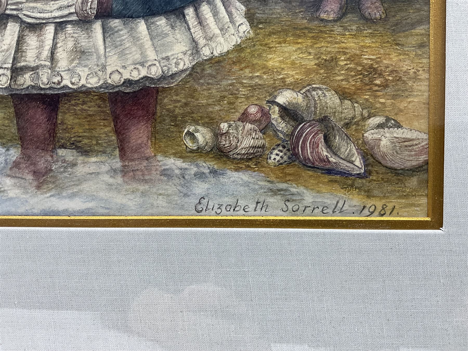 Elizabeth Sorrell (British 1916-1991): 'A Day at the Seaside', watercolour signed and dated 1981, titled verso 53cm x 35cm 