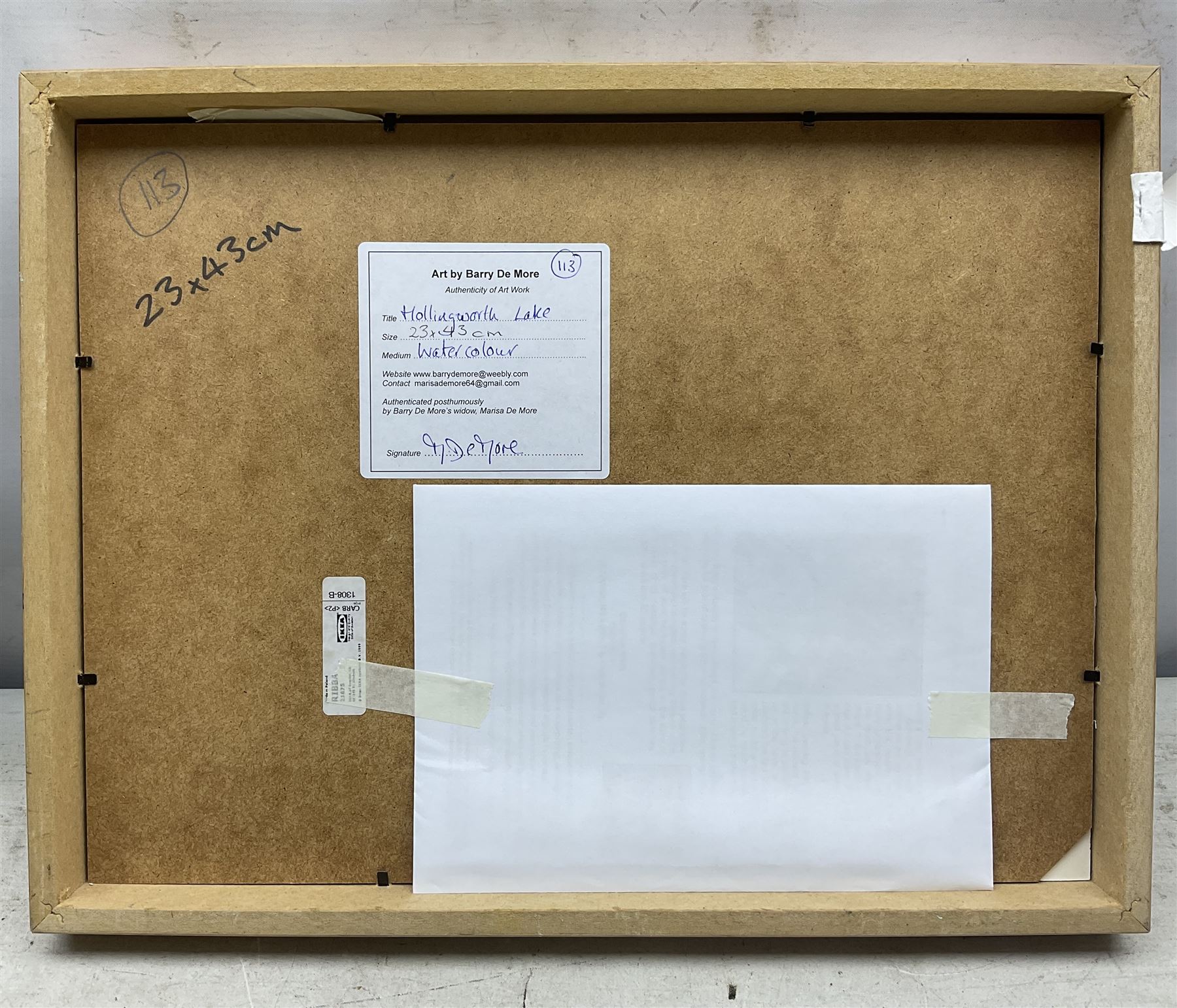 Barry De More (Northern British 1948-2023): 'Hollingworth Lake', watercolour unsigned, titled on authenticity label verso 29cm x 38.5cm
Notes: Acclaimed as one of the North's greatest expressionist artists, Barry De More (1948-2023) used a heavy impasto style to transfer his love of Yorkshire landscapes, townscapes and people to canvas. His work sits comfortably in the company of work by Kossoff and Auerbach, selling to collectors in the UK and overseas. De More's work can be found in the permanent collection of work by Northern Artists at Dean Clough, one of the UK's largest contemporary art galleries.