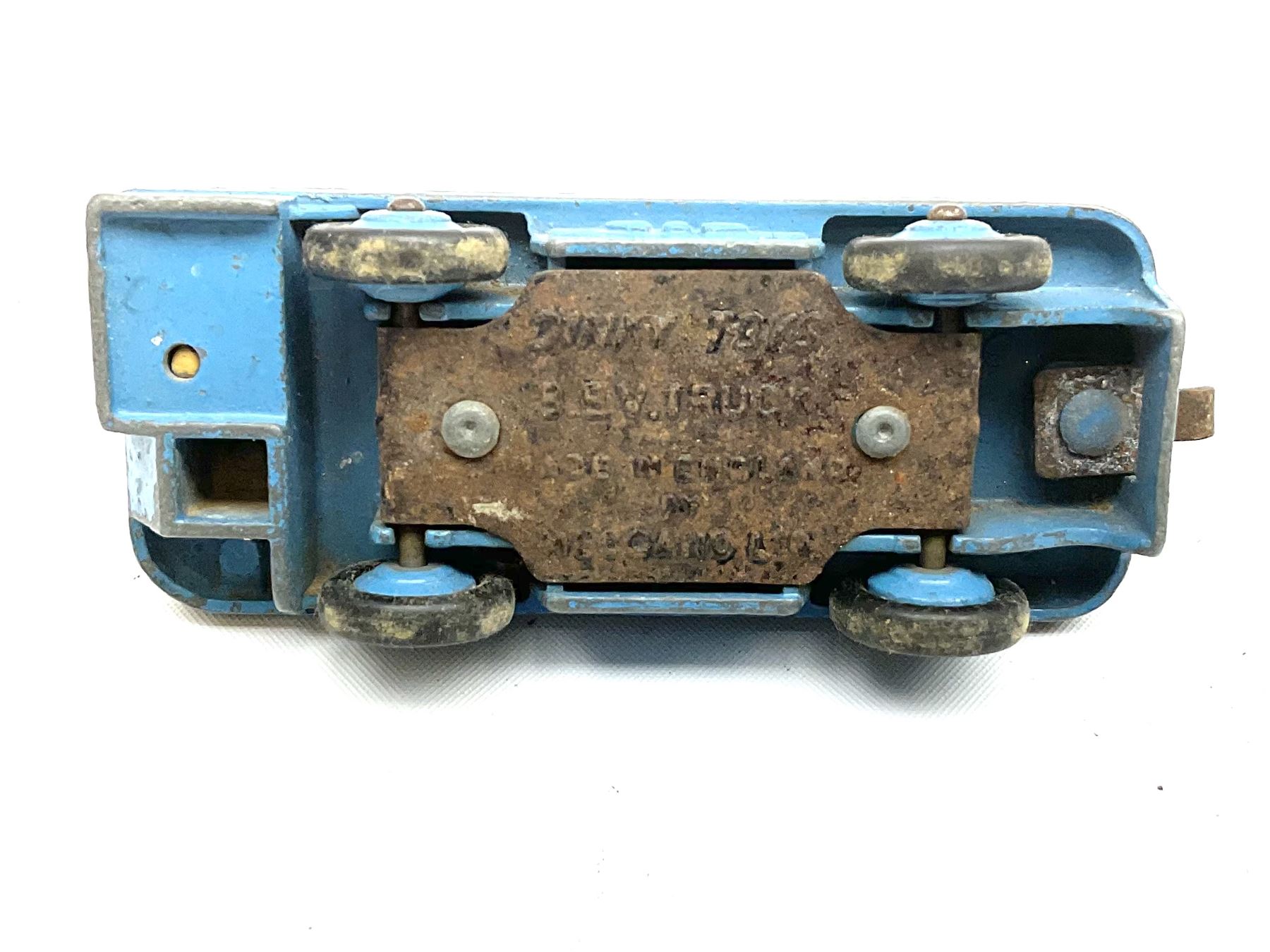 Dinky - six unboxed and playworn early die-cast commercial vehicles including French made Studebaker M16 covered wagon, Trojan Oxo van, B.E.V. Truck, Dodge Tipper, Royal Mail Van etc (6)