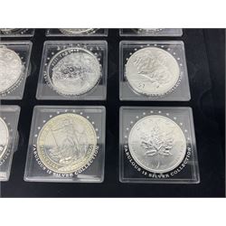 'The 2012 Fabulous 12 Silver Coin Collection' including Queen Elizabeth II Britannia one ounce silver two pound coin, Queen Elizabeth II Canada Maple Leaf one ounce silver five dollar coin, Queen Elizabeth II Australian Koala one ounce silver one dollar coin, Austrian Philharmonic one and a half euro coin, etc., in wooden presentation case