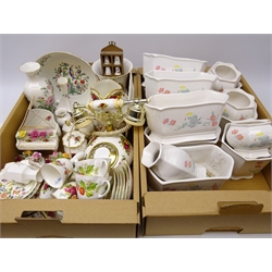  Royal Albert 'Old Country Roses' model of a piano, telephone, vases and other ceramics, Aynsley ceramics, Ringtons planters, thimbles etc in two boxes   