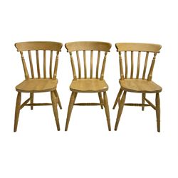 Set three beech farmhouse style dining chairs